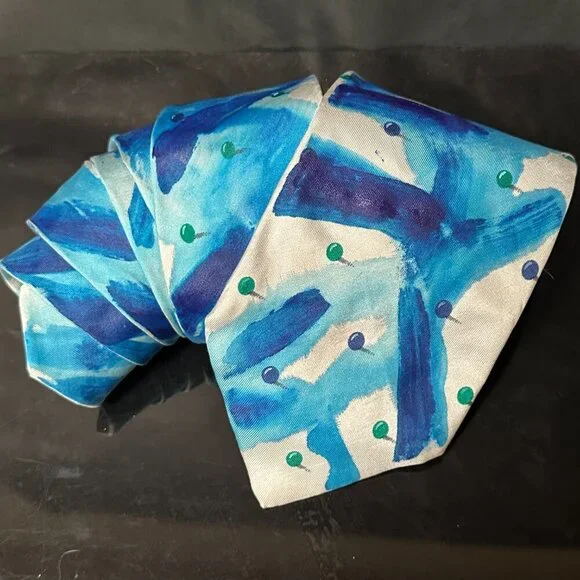 Montana Gray Blue Tie Mens Necktie Hand painted Abstract Art Neckwear Menswear - Picture 3 of 5